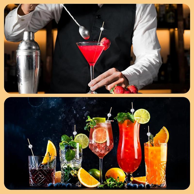 100Pcs Disco Ball Cocktail Picks Disposable Bamboo Buffet Food Dessert Fruit Toothpick for Birthday Party Wedding Decor Supplies