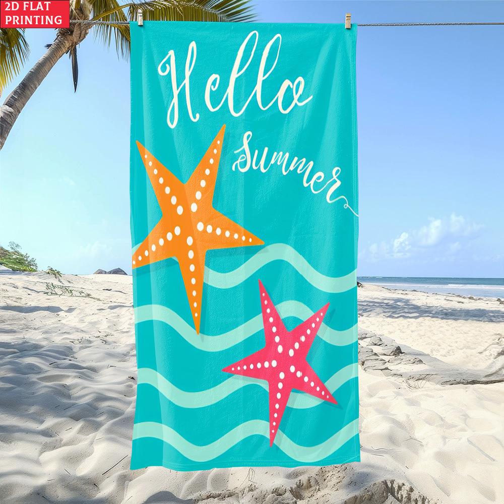Beach Theme Beach Towel Starfish Shell Printing Microfiber Quick Drying Absorbent Large Bath Towel