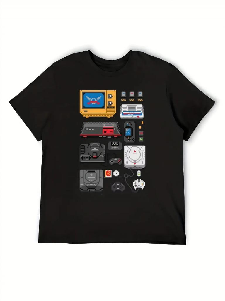 Unisexs Retro Gaming Tshirt Retro Style Controller Pattern Tshirt Black Loose Casual Players Shirt Anime Fans