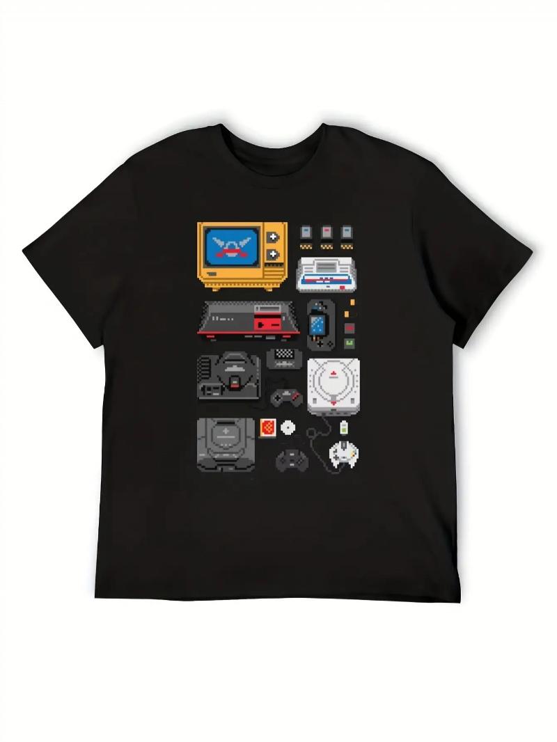 Unisexs Retro Gaming Tshirt  Retro Style Controller Pattern Tshirt  Black Loose Casual Players Shirt Anime Fans S