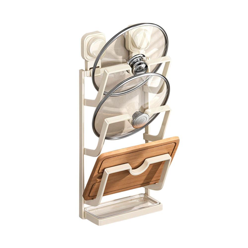 Wall Hanging Suction Cup Pot Lid Holder Punch-Free Pot Cover Rack Kitchen Storage Rack  for Kitchen