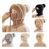 Knitting Hat Women Windproof Insulated Design Winter Hat with Plush Ball Unique Texture 3-in-1 Thickened Hat Face Guard Scarf