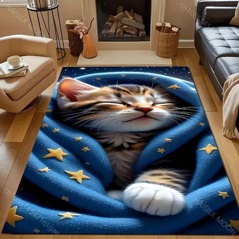 15 Sizes Blue Blanket Cat Print Carpet for Bedroom Living Room Bedside Sofa Floor Mat Modern Home Decor Play Area Rug Great Gift