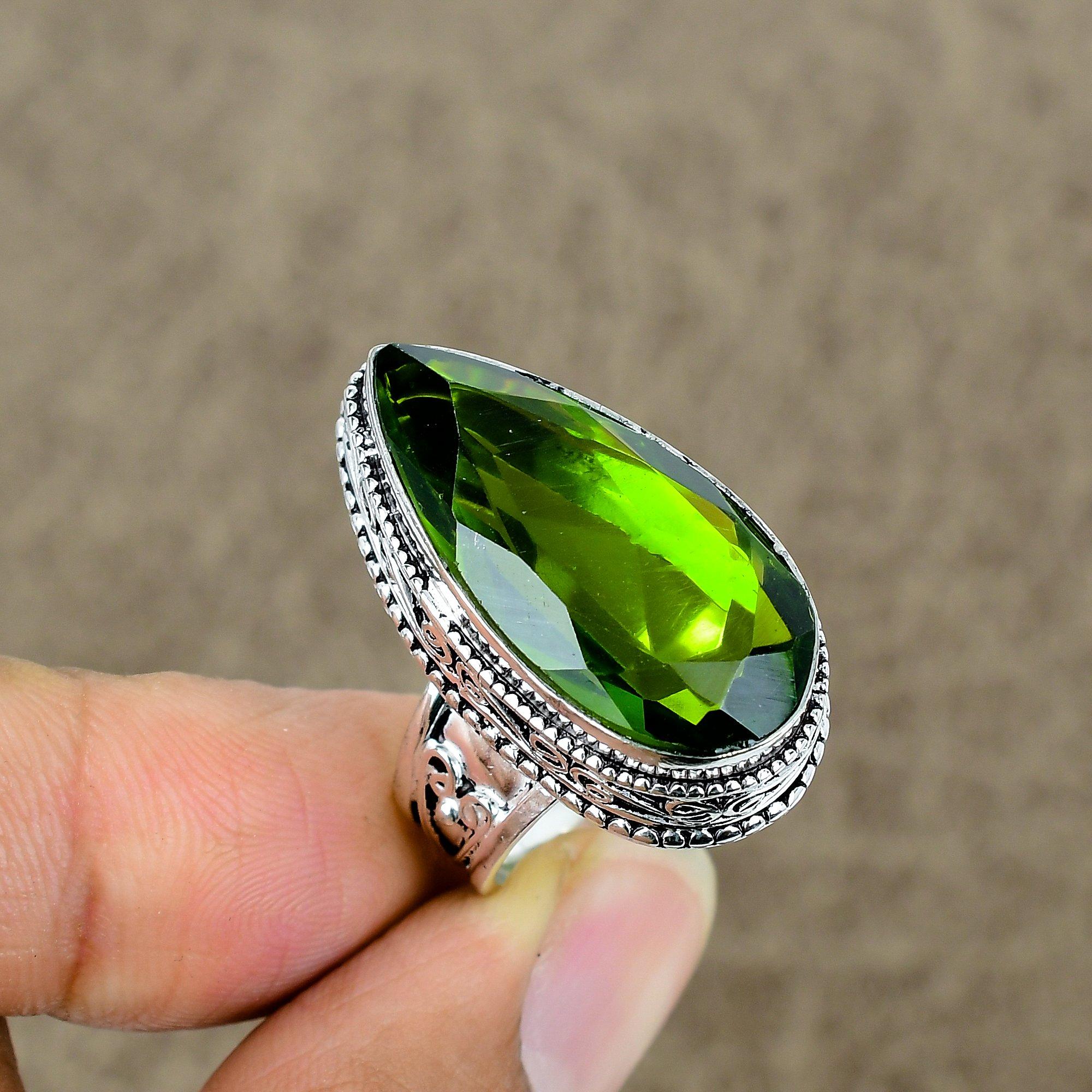 

Хризоліт Самоцвіт Ручна робота Срібло 925 проби Ювелірна каблучка Розмір 8 KKG-455