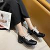 Thick heel square head black lace-up small leather shoes single shoes women's shoes 2025 new spring and autumn retro casual loafers
