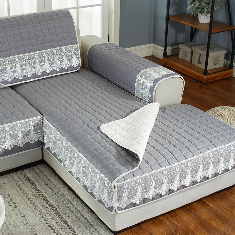Candy Color Sofa Cover Quilted Thicken Cushion White Lace Embroidery Couch Sofa Towel Slipcover Living Room Furniture Protector