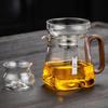 Wooden Handle Glass Gong Dao Bei: High-Temperature Resistant, Thickened Filter Tea Infuser Cup Set
