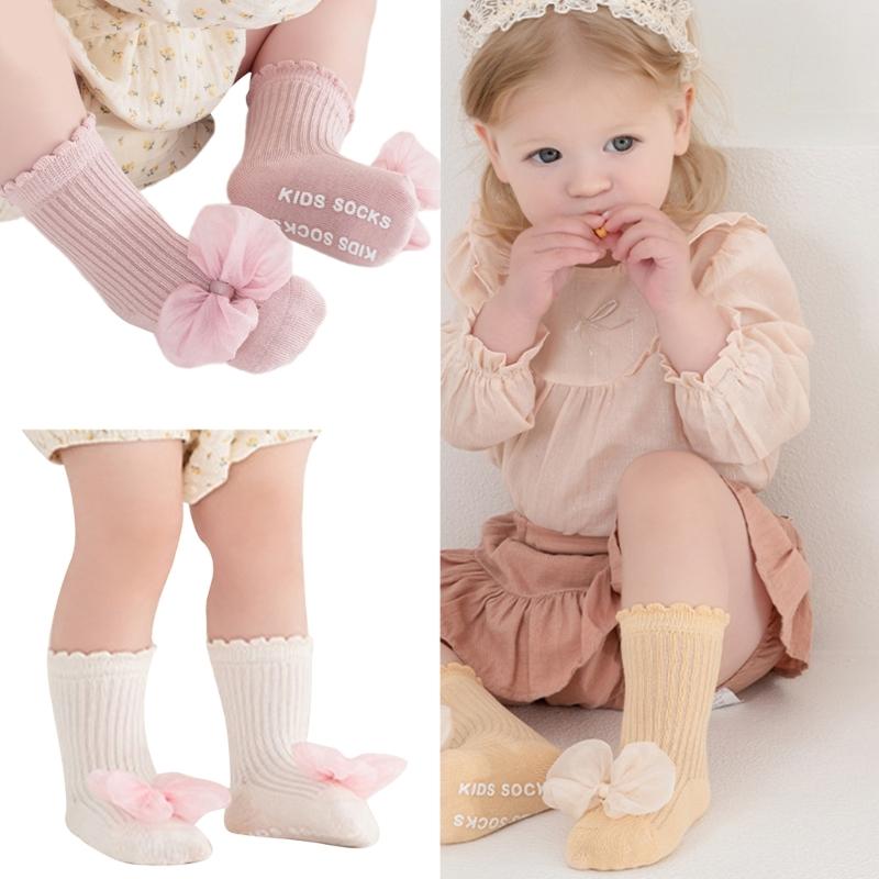 Children Socks with  Not  Slip Bottom & Lace Bowknot Toddler Safety Socks Smooth Stitching Socks for 1 to 5 Years