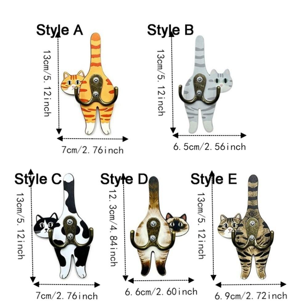 Wall Mounted Cat Butt Tail Key Rack Wooden Key Hanger Cat Shaped Wall Hook  Bathroom