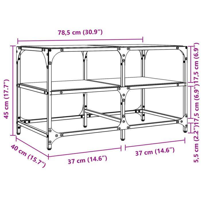 VidaXL Coffee Table with Transparent Glass Top 78.5x40x45cm Steel, Side Table, Living Room Table, Tea Table, End Table 846010