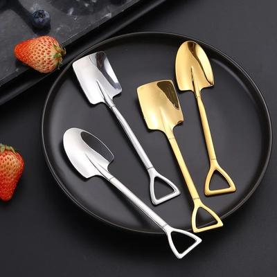 FAIS DU 4/8PCS Stainless Steel Shovel Spoons Tea Spoons Creative Coffee Spoon For Ice Cream Dessert Scoop Tableware Cutlery Set