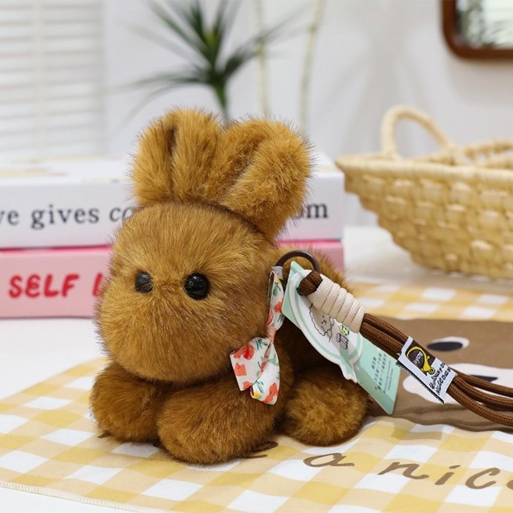 Decoration Plush Bow Rabbit Keychain Plush Material Bunny Bag Pendant Stuffed Keychain  Couple