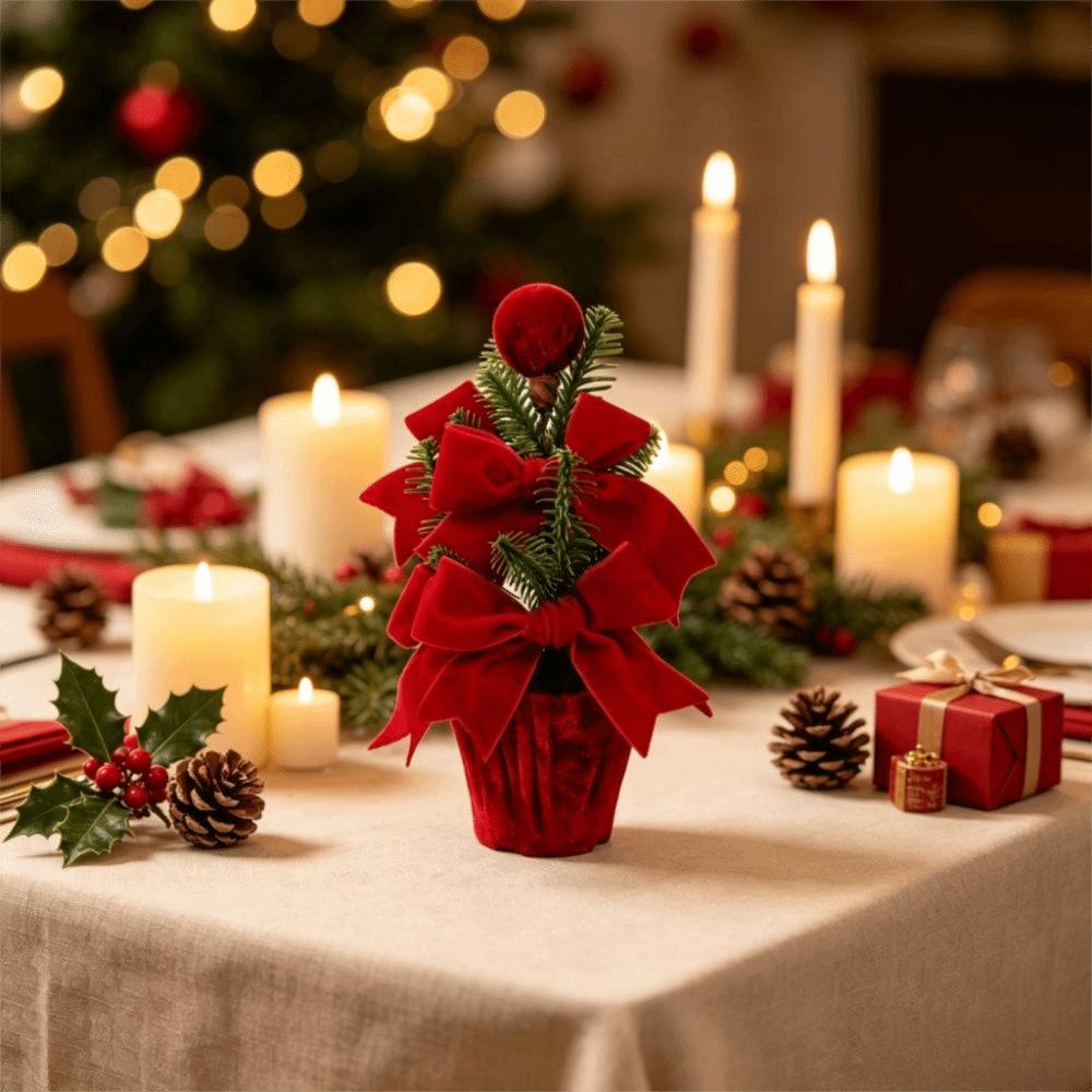Fabric Christmas Potted Plant Wine Red Christmas Decoration Plant Mini Potted Christmas Tree Desks