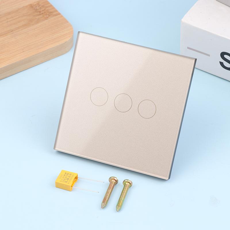 1/2/3fach Touchschalter 1-Weg Typ-C USB Wandsteckdosen Lichtschalter mit Steckdosen Glasplatte Gold