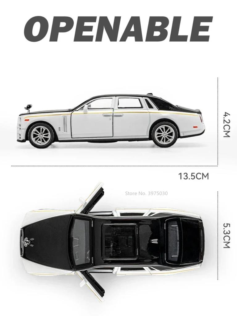 ABBD1 1/36 Rolls Royce Phantom Car Model Alloy Diecast Simulation Toy with Sound Light 2 Doors Opened Toys for Kids Christmas Gifts