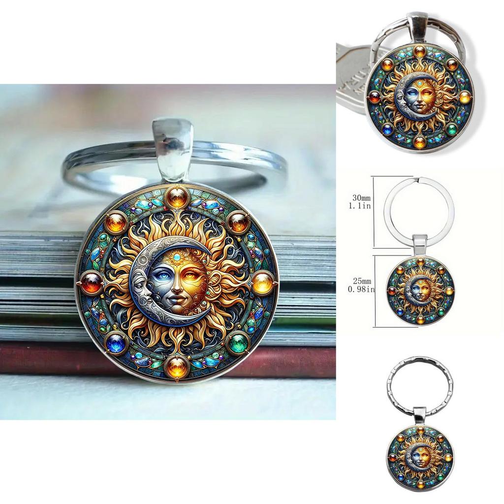 Elegant Glass Keyring With Sun Moon Design Rechargeable Key Holder For Office Use