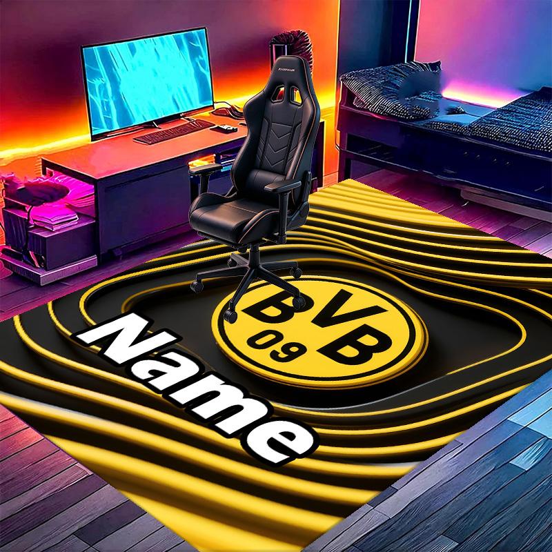 Alfombra Personalizada con Nombre y Estampado del Borussia Dortmund, Alfombra Versátil para Decoración del Hogar, para Sala de Juegos, Apartamento, Balcón, Entrada, Pasillo Regalo