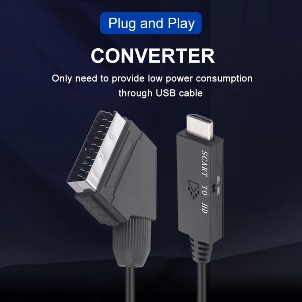 SCART To HDMI-compatible Converter Cable Video Audio Converter Adapter Scart in HDM Out Suport 720P/1080P Switch for HDTV DVD