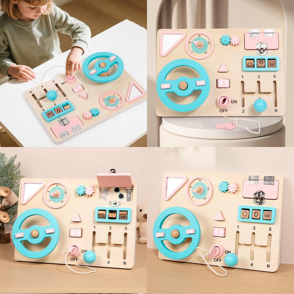 Wooden Busy Board Car Steering Wheel Toy For Early Childhood Learning And Developing Fine Motor Skills