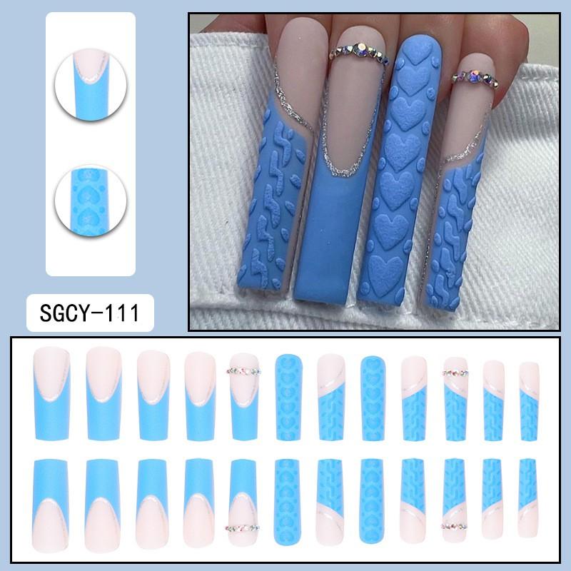 Long Press-On Nails With Adhesive Tabs Full Cover Fake Women INS Style Acrylic Nail Tips Reusable Wearable Art
