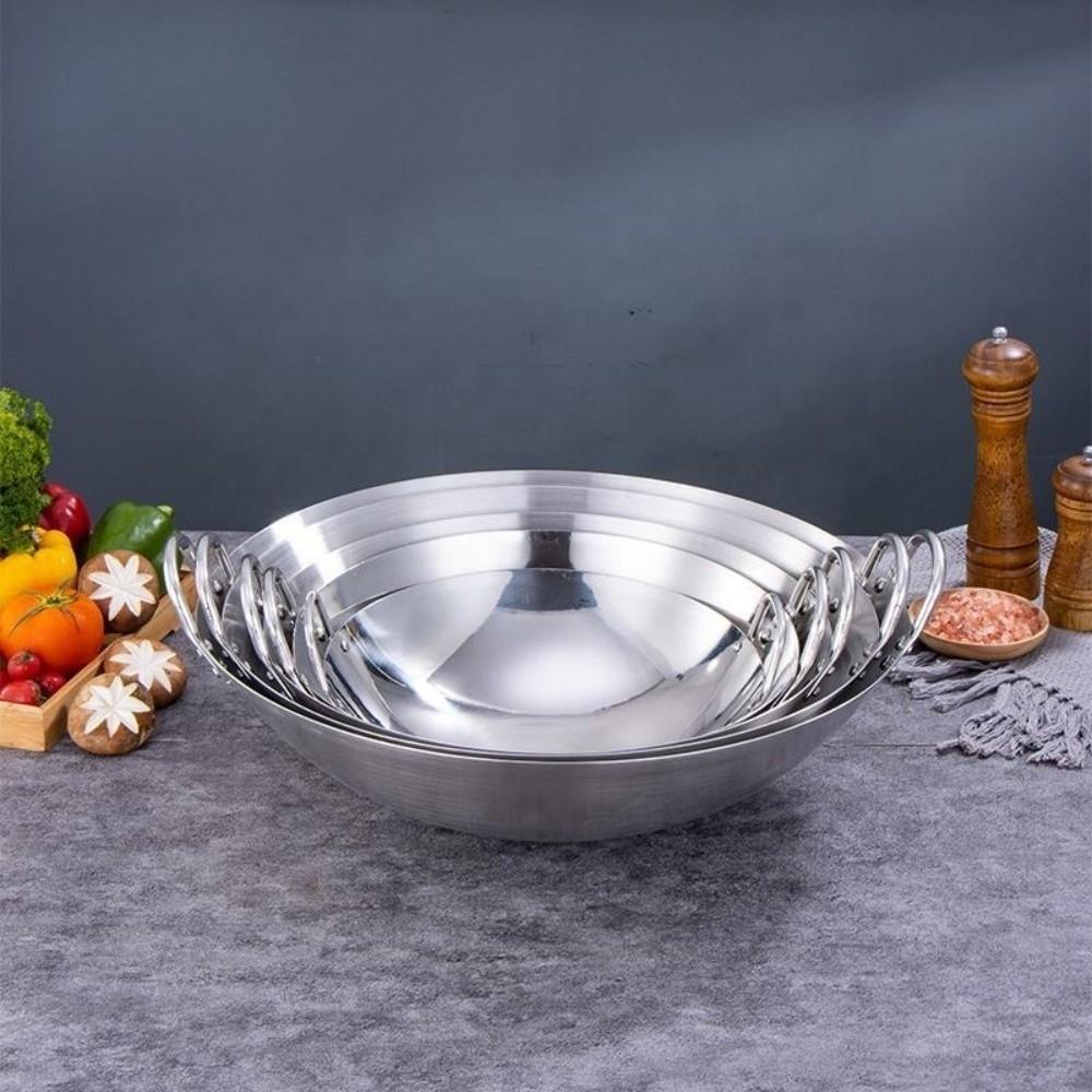 Durable Thickened Stainless Steel Wok Uncoated Windproof Outdoor Cooking Pot 7/8/9/10/11in Easy Clean Bar Stove Commercial