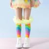 Calcetines hasta la rodilla de arcoíris para niños, calcetines altos hasta la rodilla coloridos, calcetines divertidos para bota para niñas con volante de tul para fiestas de disfraces, eventos festivos