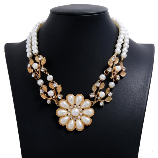 Yousheng Women Necklace Bohemian Elegant Double-layer Sun Flower Pendant Geometric Ladies Faux Pearl Choker Necklace Jewelry Decoration Gift for
