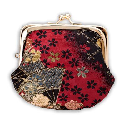 Kyoto Geibido Nishijin Ori Inch Purse Handmade by Japanese Made In Japan 3.3 Wallet, Craftsmen, Pattern, (black, Fan, Red)