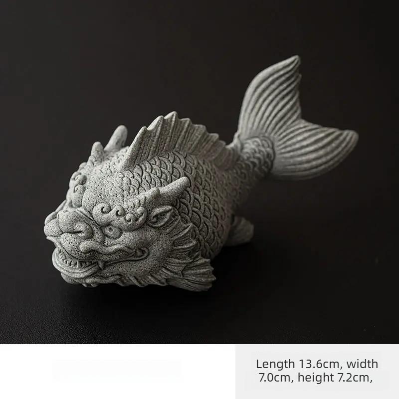 Синий Песчаник Рыба Дракон Украшение Подарок Простая Гостиная Дом Креативный Пейзаж Настольное Украшение Дракон Рыба Чайный Питомец
