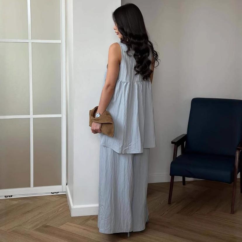 2025 Summer Women's European & American Casual Fashion Set: Long-Sleeved Top & Wide-Leg Pants