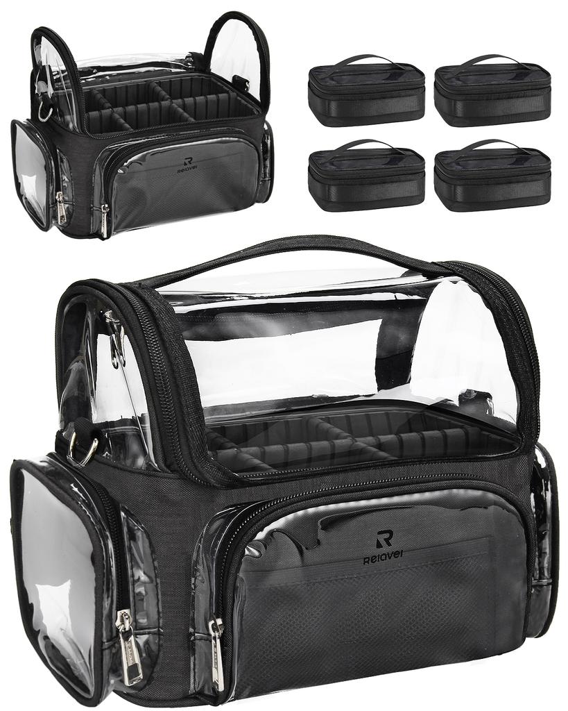 Estojo Profissional para Pincéis de Maquiagem Relavel 4 Bolsas Pequenas Porta Grande Bolsa de Viagem PVC Transparente Impermeável+Nylon Fechamento com Zíper