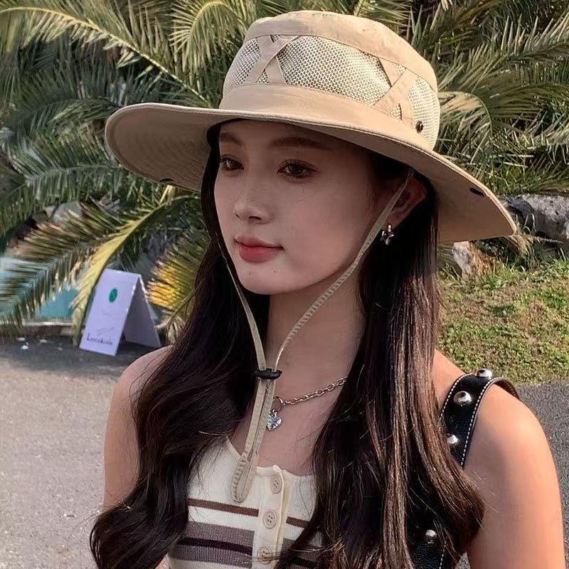 Unisex Summer Outdoor Sunscreen Fishermen Hat Hiking Fishing Mesh Breathable Sunshade Panama Cap Solid Color UV Protection Hats