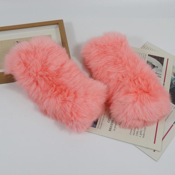 New winter women real rabbit fur gloves Length 25cm natural rabbit fur mittens Knitted warm female winter outdoor glove
