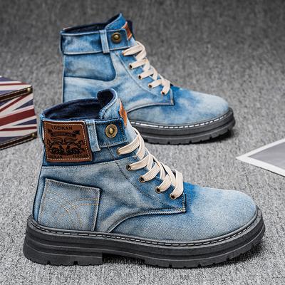 Trend Men's Platform Denim Boots High Quality Men Tooling Boots Fashion Trend Denim Versatile Casual Shoes High Top Working Shoe