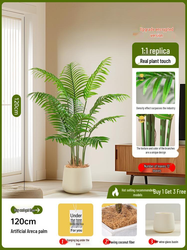 Luxury Fishtail Palm Artificial Tree for Indoor Living Room Decor - Bionic Green Plant In Pot for Floor Landscaping.