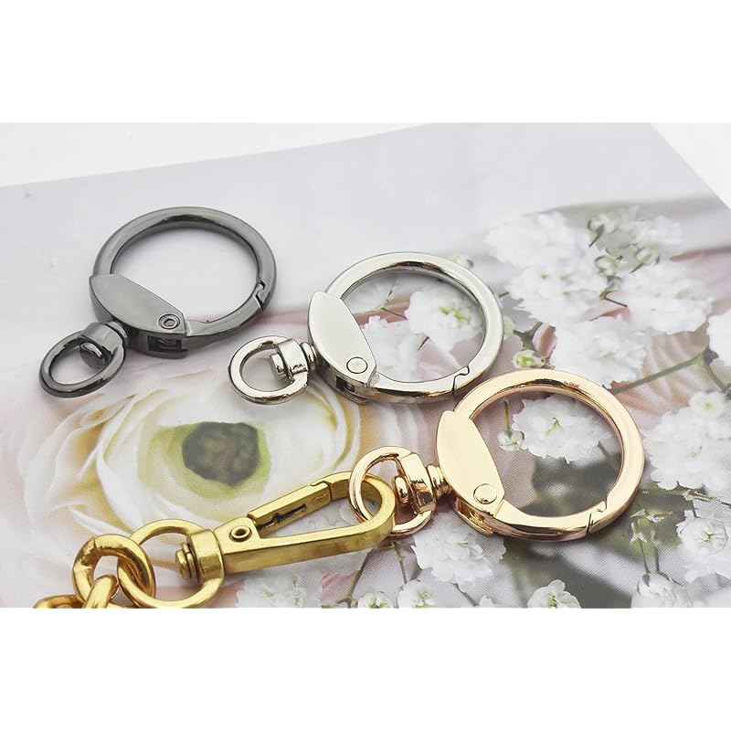 30 Pieces Round Shape Carabiner Key Ring Key Ring, BetterJonny Inner Diameter 23mm Zinc Alloy Spring Clasp Metal Fittings Diameter Hook with Rotating