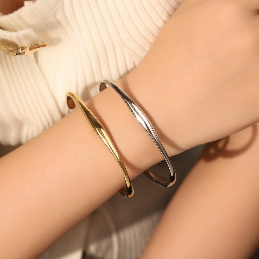 18K Gold-Plated Stainless Steel Geometric Open Bangle Bracelet
