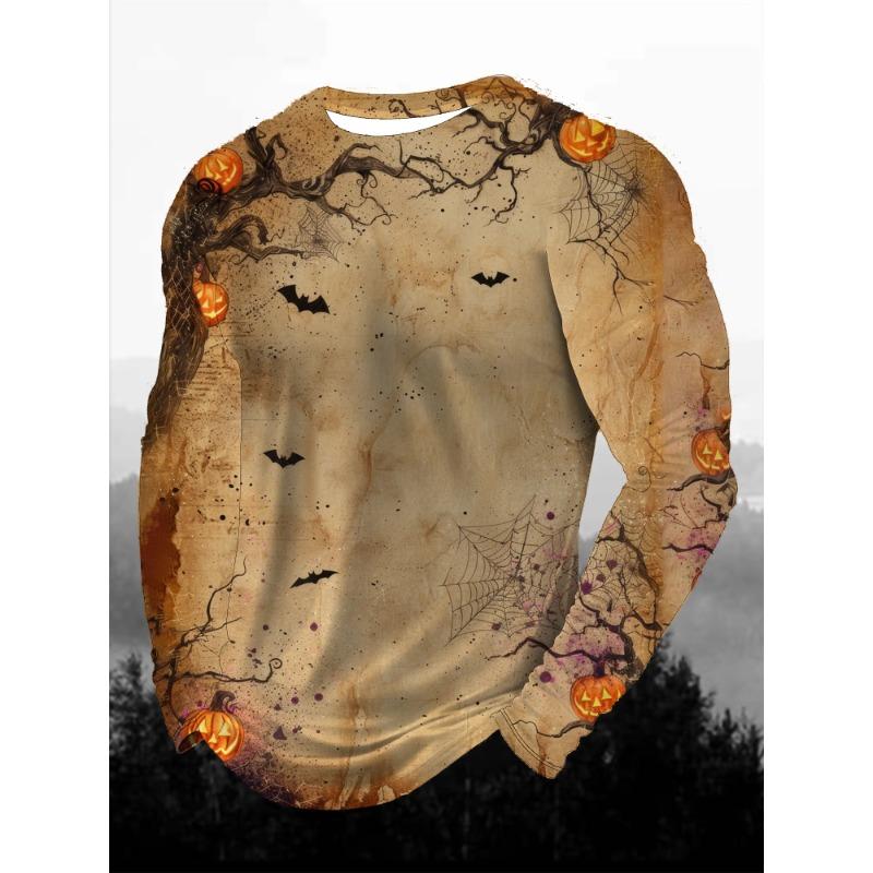 3D Printed Halloween Theme Long Sleeve T-shirts Men's Fashion Tops Casual Party Clothing