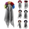 Halloween Floral Veil Headbands Mesh Lace for Women Cosplay Carnival Hair Props