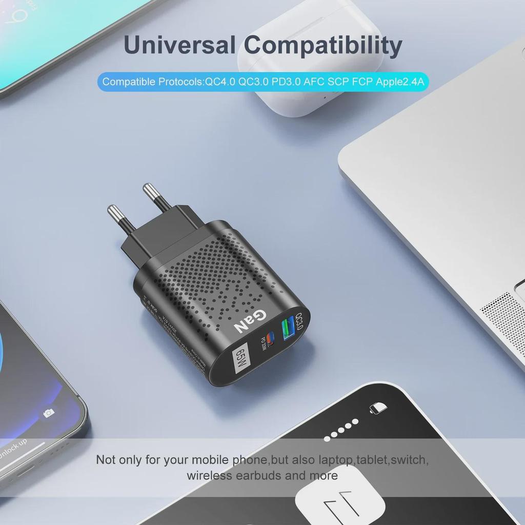 65W GaN Universal Fast Charger for Laptops QC3.0