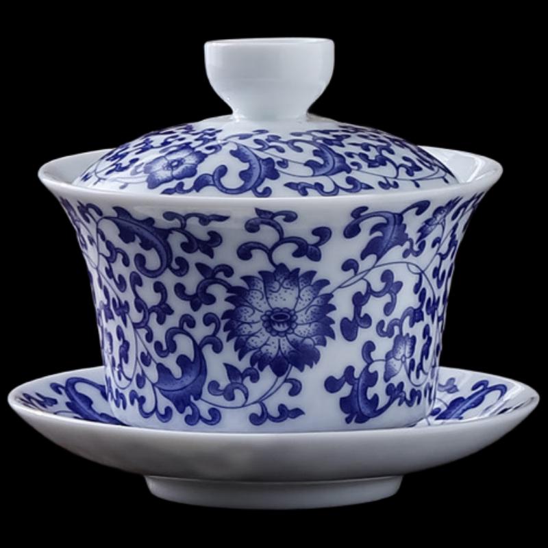 Shangqi Blue and White Porcelain Sancai Gaiwan Tea Bowl