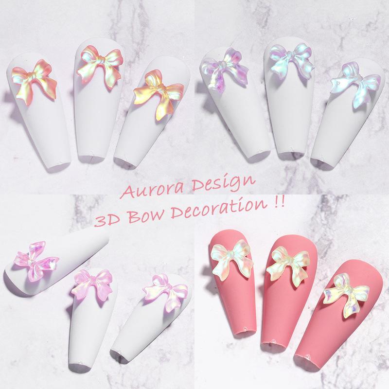 6 Grids 3D Cute Bow Nail Charms Holographic DIY Resin Aurora Decoration Valentine Nail Design Manicure Jewelry Accessories