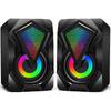 Computer Speaker with Colorful RGB Lights USB Powered 3.5mm Aux- in Mini Crystal Sound Speakers for Desktop Laptop Monitor Black