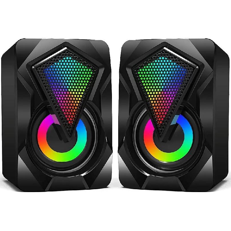 Computer Speaker with Colorful RGB Lights USB Powered 3.5mm Aux- in Mini Crystal Sound Speakers for Desktop Laptop Monitor Black