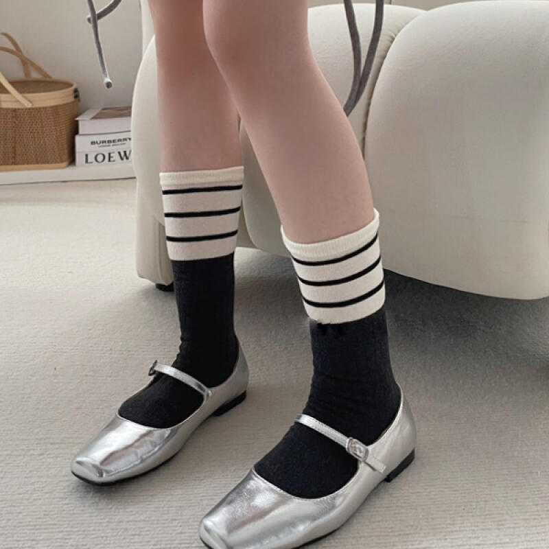 Birari Striped Retro Long Socks for Women gray