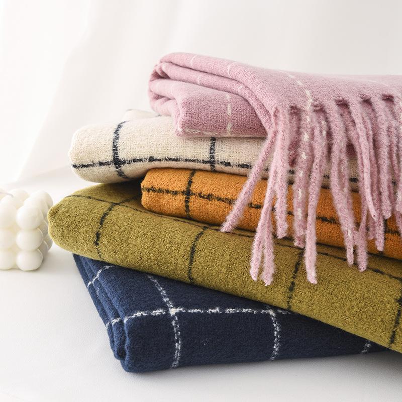 Plaid Scarf Women's Winter New Korean Version Versatile Imitation Cashmere Scarf Couple's Warm Shawl Men's Autumn and Winter