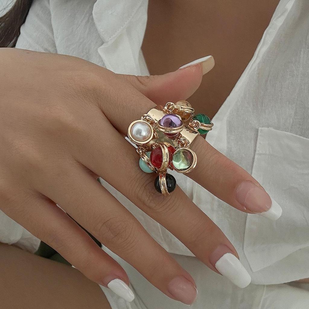 Retro Palace Geometric Malachite Alloy Ring