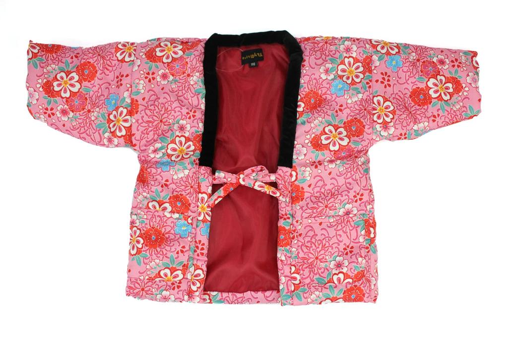 Tosen Hanten Chanchanko Dotera Winter Warmth Loungewear with Japanese Cotton Ages Pink Blossoms and Size 110 Pattern, Filling, 2-13, Girls, (Cherry
