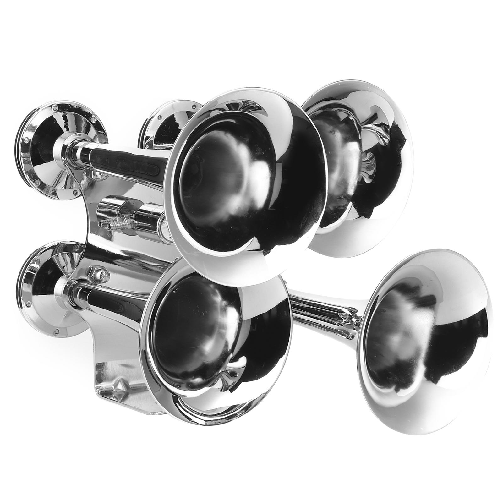 

Воздушный гудок для поезда, электрический, 4 трубы, 12 В, 24 В, 145 дБ, громкий звук для грузовика, автомобиля, яхты, диаметр 160 мм