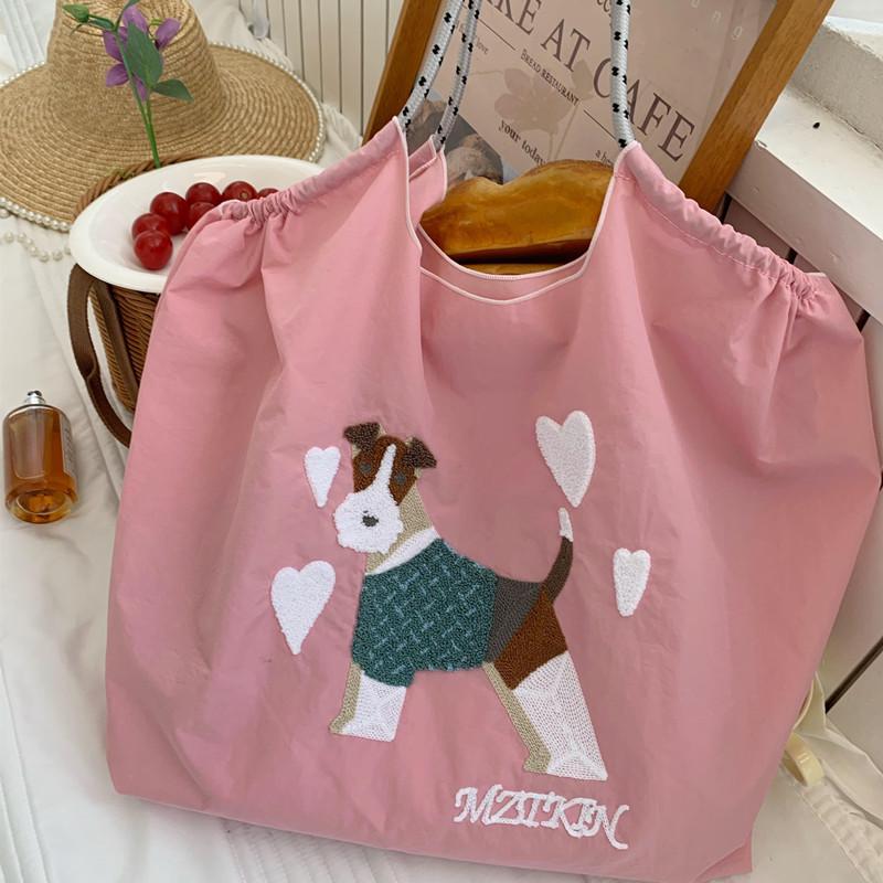 Летняя водонепроницаемая складная нейлоновая сумка-тоут для покупок большого объема с вышивкой Medium
